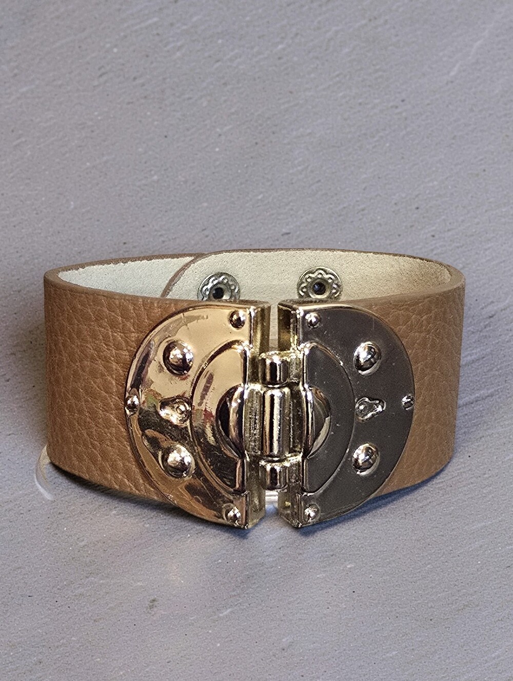 CARA New York Genuine Leather Wide Cuff Bracelet Gold Hardware
